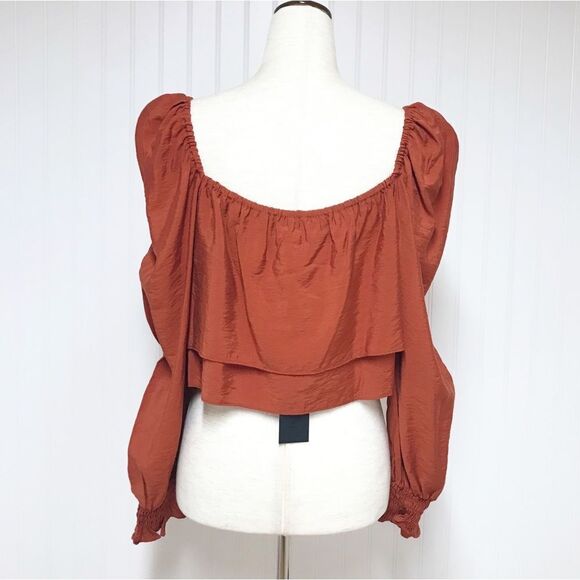 GIANNI BINI Burnt Orange Cropped Peasant Blouse Top Puff Sleeve Size Small New - Picture 3 of 13